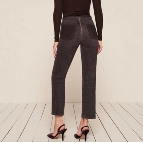 Reformation Exposed Zipper Straight Leg Crop Jean in Pacific Wash Black Size 26 - Picture 3 of 10